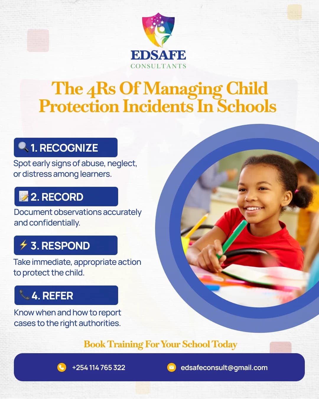 EDSAFE safety card: the 4Rs of managing child protection incidents in schools